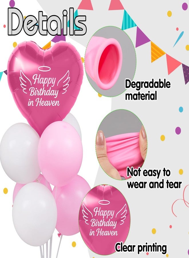 LaRandom 2 Sets Happy Birthday in Heaven Decoration Kit Include 2 Pcs Heart-shaped Balloon and Stands, 12 Pcs Latex Balloons, for Cemetery Memory Life Funeral Condolence Anniversary Decor(Pink,White) - Image 3