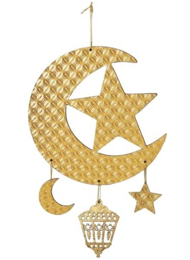 GGEROU - Eid Hanging Decoration Ramadan Decorations Ramadan Ornaments Golden Ramadan Pendant Decorations Muslim Iftar Crescent Islam Moon Star Wind Light Shape Pendant Ornament - Image 1