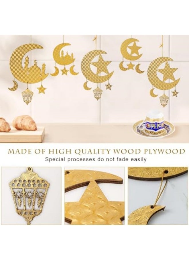 GGEROU - Eid Hanging Decoration Ramadan Decorations Ramadan Ornaments Golden Ramadan Pendant Decorations Muslim Iftar Crescent Islam Moon Star Wind Light Shape Pendant Ornament - Image 1