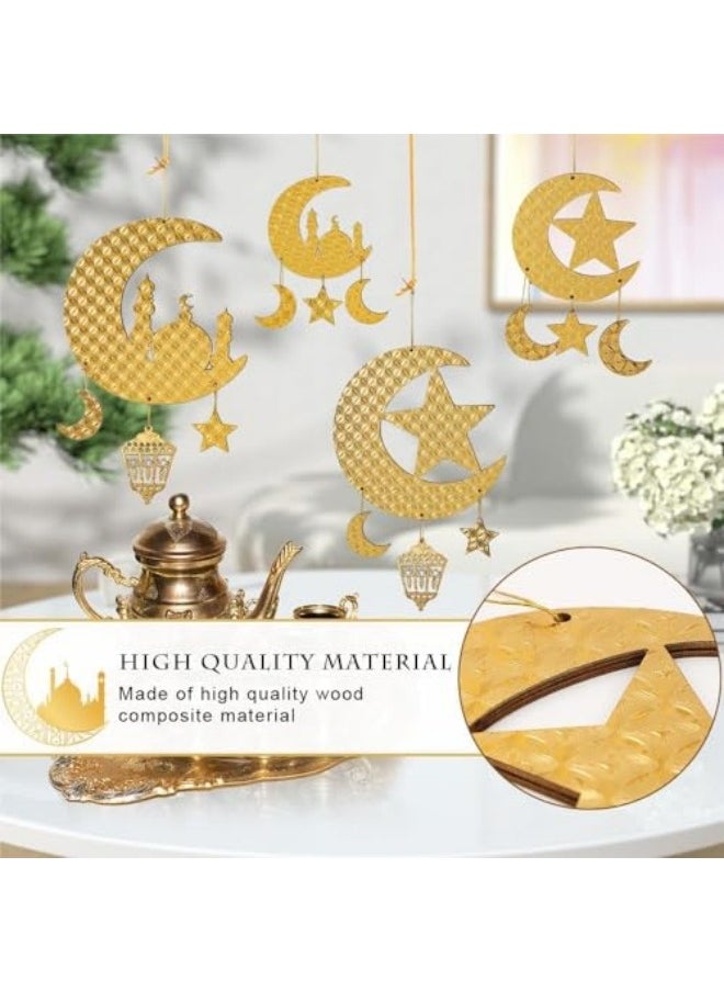 GGEROU - Eid Hanging Decoration Ramadan Decorations Ramadan Ornaments Golden Ramadan Pendant Decorations Muslim Iftar Crescent Islam Moon Star Wind Light Shape Pendant Ornament - Image 1