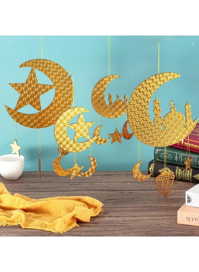 GGEROU - Eid Hanging Decoration Ramadan Decorations Ramadan Ornaments Golden Ramadan Pendant Decorations Muslim Iftar Crescent Islam Moon Star Wind Light Shape Pendant Ornament - Image 1