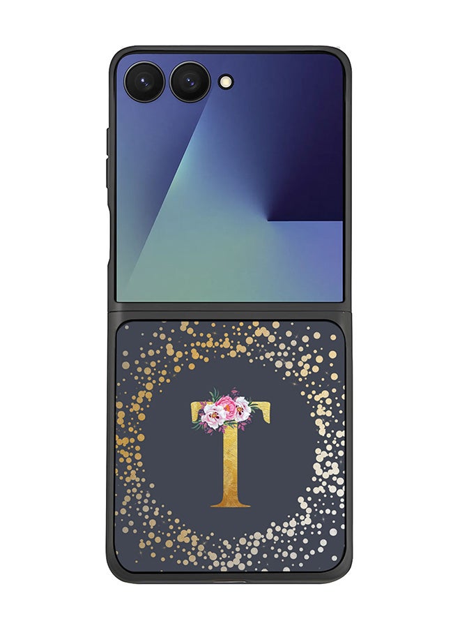 Stylizedd For Samsung Galaxy Z Flip7 Case,Slim fit Camera Protection, Shockproof Thin Phone cover  - Custom Monogram Floral - T  (Grey )