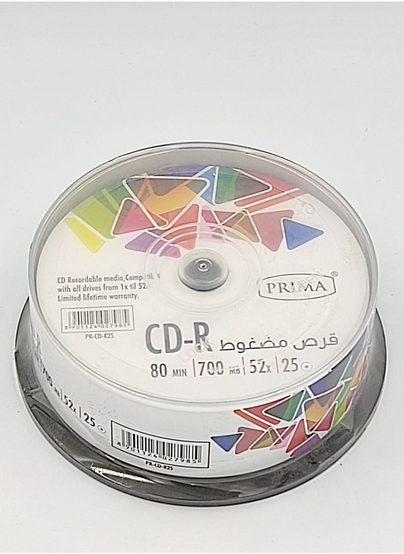 بريما 25  قطعة سي دي للوسائط المتعددة مرتبة في علبة ذات محور CD-R 52X  - Image 1
