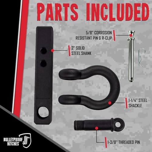 BulletProof Hitches - 2.0" Shackle Hitch Receiver with 36,000 lb. Rating and D-Ring/Clevis - Tow Hitch Shackle for 2" Receivers - Extreme Duty, Solid Steel, Black Powder Coat - Image 5