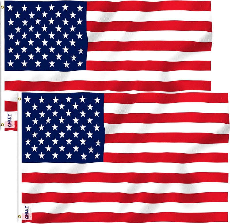 Anley Pack of 2 Fly Breeze American National Flag 4 x 6 Ft Polyester - Vivid Color and Fade proof - Canvas Header and Brass Grommets-The US National Banner Flags 4x6 Ft - Image 1