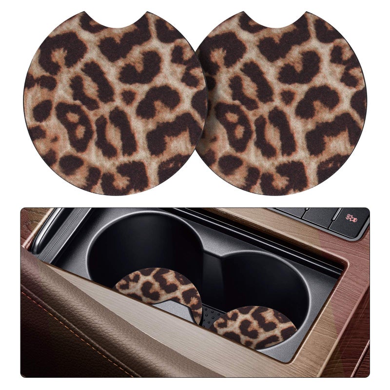 tifanso Car Cup Drink Holder Coaster 2 Pack Car Coasters for Cup Holders Cute Vehicle Accessories for Women and Girl Leopard - Image 3