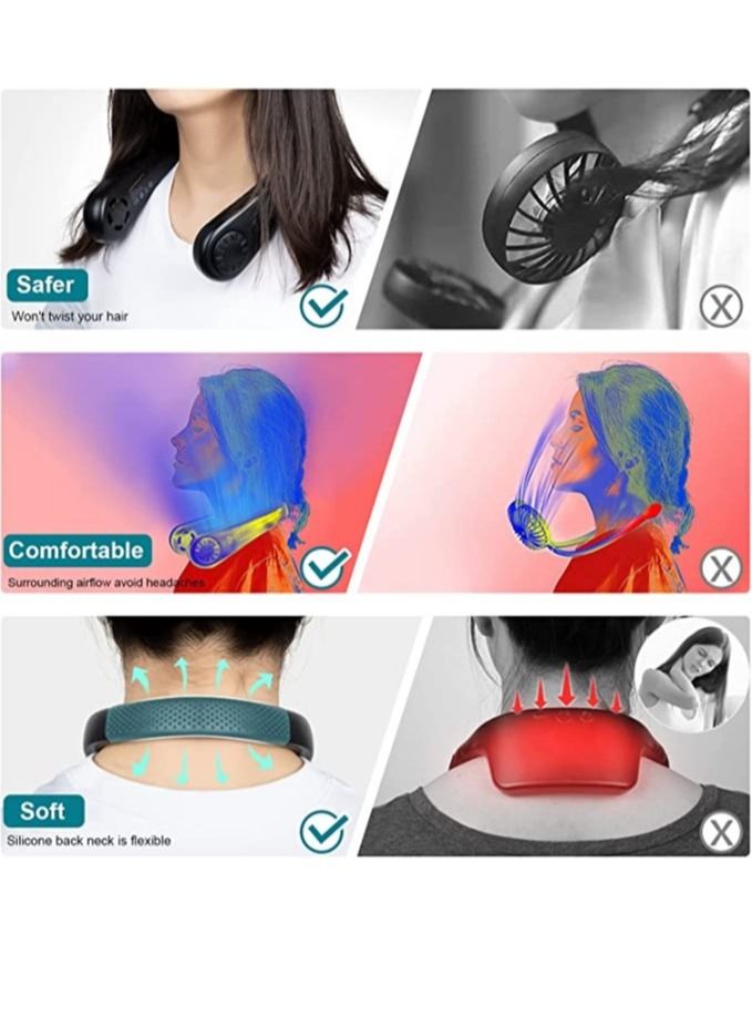 مروحة عنق محمولة، مروحة بلا شفرات قابلة للارتداء بدون استخدام اليدين، مروحة قلادة قابلة لإعادة الشحن عبر USB بثلاث سرعات، مروحة تبريد معلقة للسفر والرياضة والمكتب (أسود) - Image 4