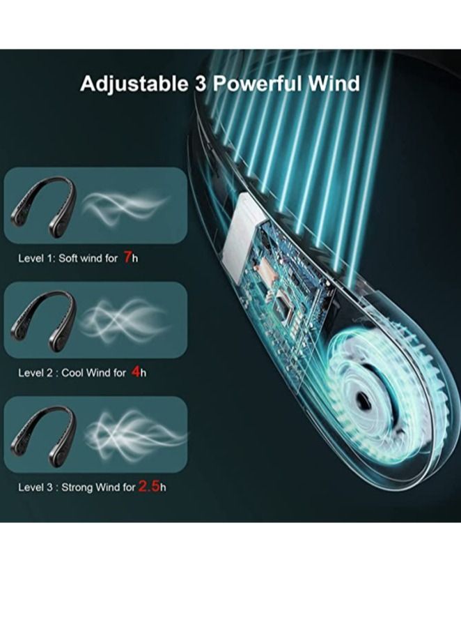 مروحة عنق محمولة، مروحة بلا شفرات قابلة للارتداء بدون استخدام اليدين، مروحة قلادة قابلة لإعادة الشحن عبر USB بثلاث سرعات، مروحة تبريد معلقة للسفر والرياضة والمكتب (أسود) - Image 3