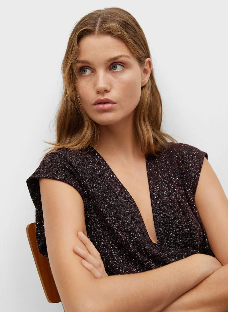 MANGO Glittery V-Neck Dress