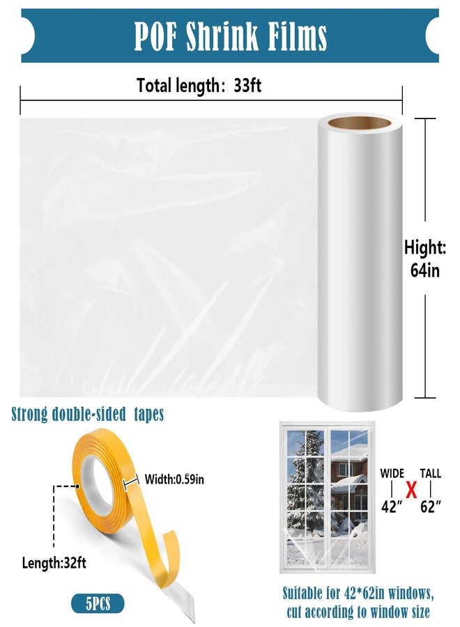 Phoncoo Window Insulation Kit, 63 × 394 Inch Plastic Window Coverings for Winter, Thicken Window Shrink Film Insulator Kit Windows Waterproof Winterizing with 4 Double-Sided Tape for 10 Pcs 3 x 5 Ft Windows - Image 2