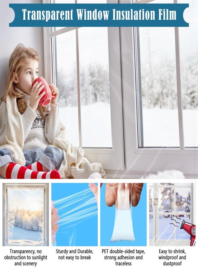 Phoncoo Window Insulation Kit, 63 × 394 Inch Plastic Window Coverings for Winter, Thicken Window Shrink Film Insulator Kit Windows Waterproof Winterizing with 4 Double-Sided Tape for 10 Pcs 3 x 5 Ft Windows - Image 3