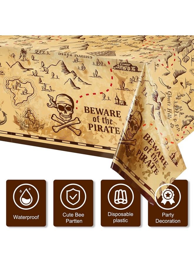 Irenare Pirate Party Tablecloth Treasure Map Tablecover Plastic Island Treasure Table Covers Pirate Nautical Party Supplies For Treasure Theme Birthday Party Decoration 54 X 108 Inches (3 Pieces) - Image 5