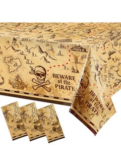 Irenare Pirate Party Tablecloth Treasure Map Tablecover Plastic Island Treasure Table Covers Pirate Nautical Party Supplies For Treasure Theme Birthday Party Decoration 54 X 108 Inches (3 Pieces)  - Image 2