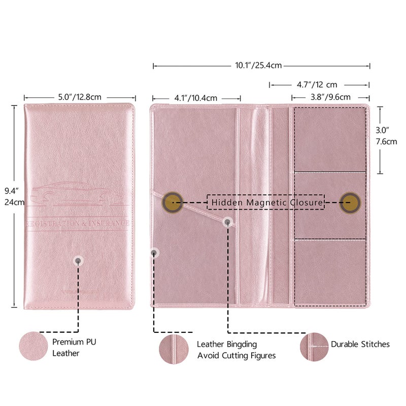 TOURSUIT Car Registration and Insurance Card Holder, Vehicle License Document Glove Box Compartment Organizer, Interior Car Accessories for Women Men Teens (Rose Gold) - Image 4