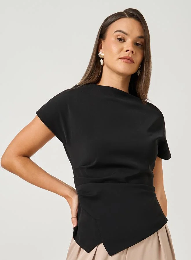 Styli Styli Solid Short Sleeves Asymmetric Hem Top
