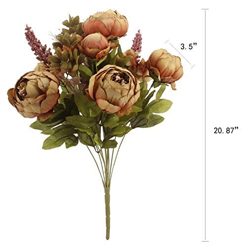 Duovlo Fake Flowers Vintage Artificial Peony Silk Flowers Wedding Home Decoration,Pack of 1 (Coffee) - Image 2