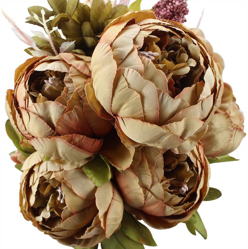 Duovlo Fake Flowers Vintage Artificial Peony Silk Flowers Wedding Home Decoration,Pack of 1 (Coffee) - Image 1