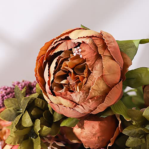 Duovlo Fake Flowers Vintage Artificial Peony Silk Flowers Wedding Home Decoration,Pack of 1 (Coffee) - Image 5