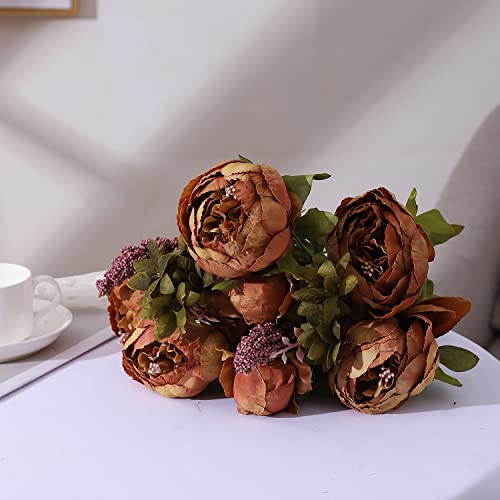 Duovlo Fake Flowers Vintage Artificial Peony Silk Flowers Wedding Home Decoration,Pack of 1 (Coffee) - Image 4