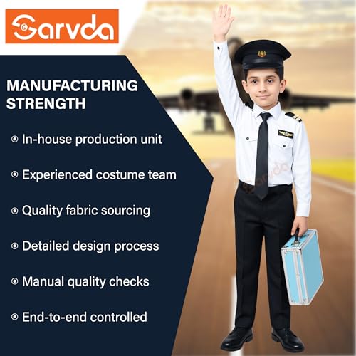 Sarvda Pilot Dress For Kids | Community Helper & Career Role Play Costume For Fancy Dress | Costume For School Events | Costume For Kids Captain Pilot Uniform | Career Day Dress Up Airline Costume - Image 3