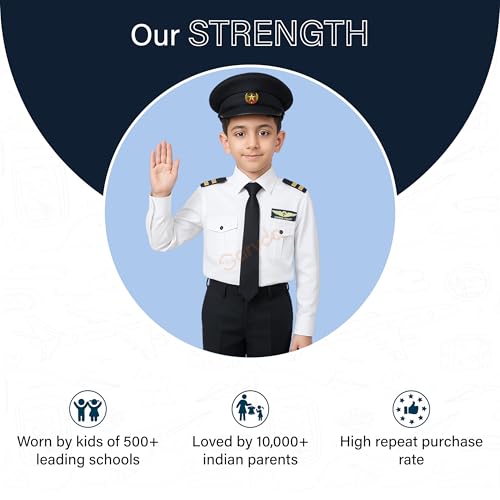 Sarvda Pilot Dress For Kids | Community Helper & Career Role Play Costume For Fancy Dress | Costume For School Events | Costume For Kids Captain Pilot Uniform | Career Day Dress Up Airline Costume - Image 4