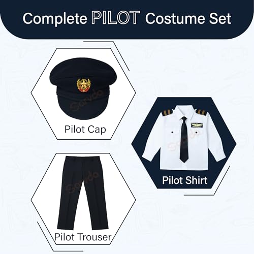 Sarvda Pilot Dress For Kids | Community Helper & Career Role Play Costume For Fancy Dress | Costume For School Events | Costume For Kids Captain Pilot Uniform | Career Day Dress Up Airline Costume - Image 2