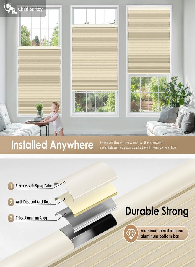 LazBlinds No Tools No Drill Cordless Cellular Shades, Blackout Light Blocking Honeycomb Shades for Home, Thermal Insulation Blinds for Windows, 22" W x 64" H, Beige - Image 3
