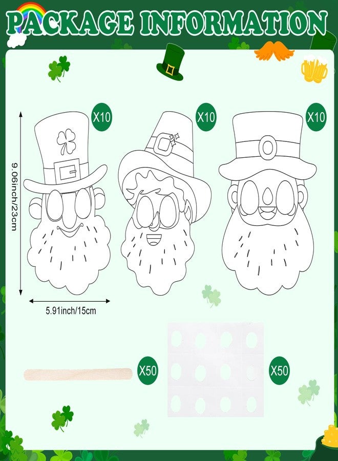Novabright 30 Sets St. Patrick's Mask Crafts Kit DIY Coloring Leprechaun Painting Mask Craft for St Patrick's Day Party Decorations Home Activity Irish Holiday Party Decors - Image 3