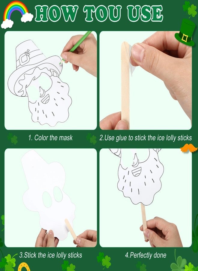 Novabright 30 Sets St. Patrick's Mask Crafts Kit DIY Coloring Leprechaun Painting Mask Craft for St Patrick's Day Party Decorations Home Activity Irish Holiday Party Decors - Image 4