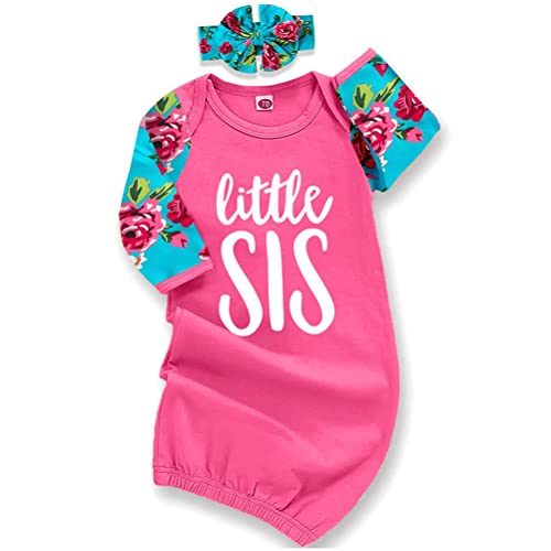 AMAWMW Newborn Baby Girl Little Sister Sleeper Gown Stripe Long Sleeve Nightgown Pajamas Gifts Stuff Essential Outfit - Image 1
