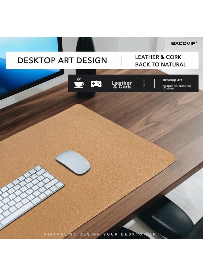 Exco Cork Double-sided Multi-purpose Leather Mouse Pad, Large Desk Mat, Long Office Computer Writing Desk Pad, Pure Leather, Solid Color, Waterproof, Gaming Keyboard, 9708 - Image 3