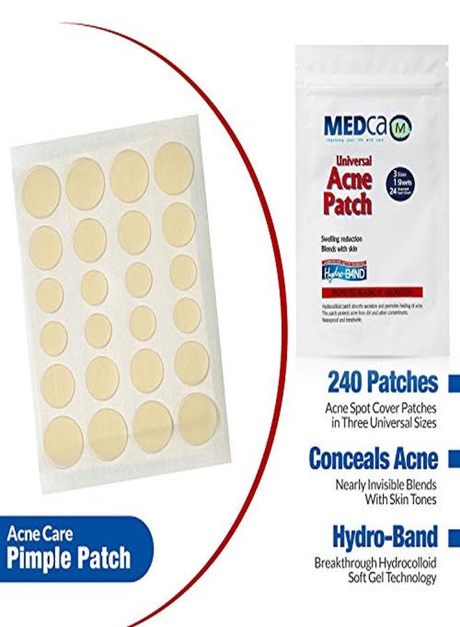 MEDca Acne Absorbing Covers Hydrocolloid Acne Care Bandages (240 Count) Three Universal Patch Sizes, Acne Blemish Treatment For Face & Skin Spot Pore Patch That Conceals, Reduce Pimples And Blackheads - Image 2