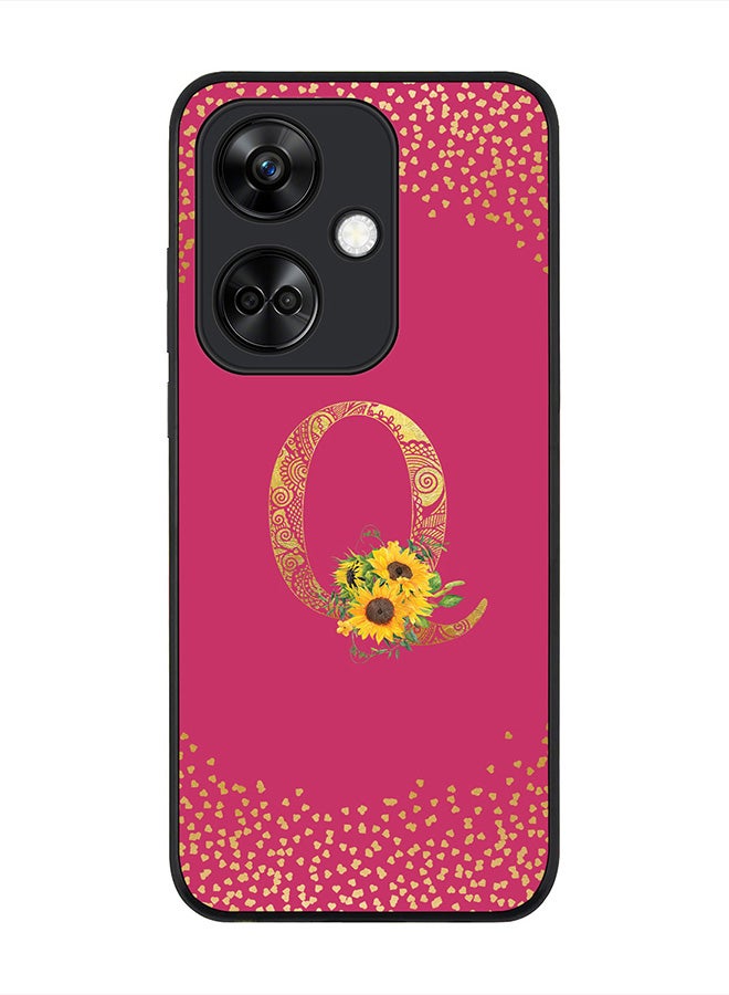 Stylizedd Rugged Black Edge case for OnePlus Nord CE3 / Oppo K11, Slim fit Flexible   Custom Monogram Initial Letter Mandala Floral Pattern Alphabet- Q (Dark Pink Rose) - Image 1