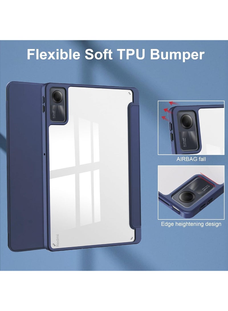 روك بو حافظة لهاتف Xiaomi Redmi Pad SE مقاس 11.0 بوصة إصدار 2023 حافظة فوليو ذكية رفيعة مزودة بحامل للنوم/الاستيقاظ التلقائي مع فتحة قلم رصاص وغطاء خلفي شفاف شفاف - Image 3