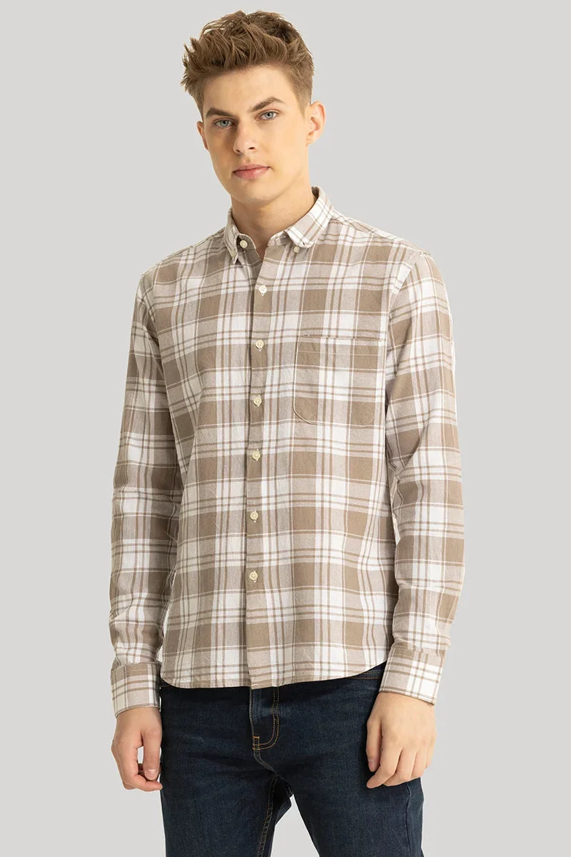 SNITCH Titan Light Brown Checks 100% Linen Shirt