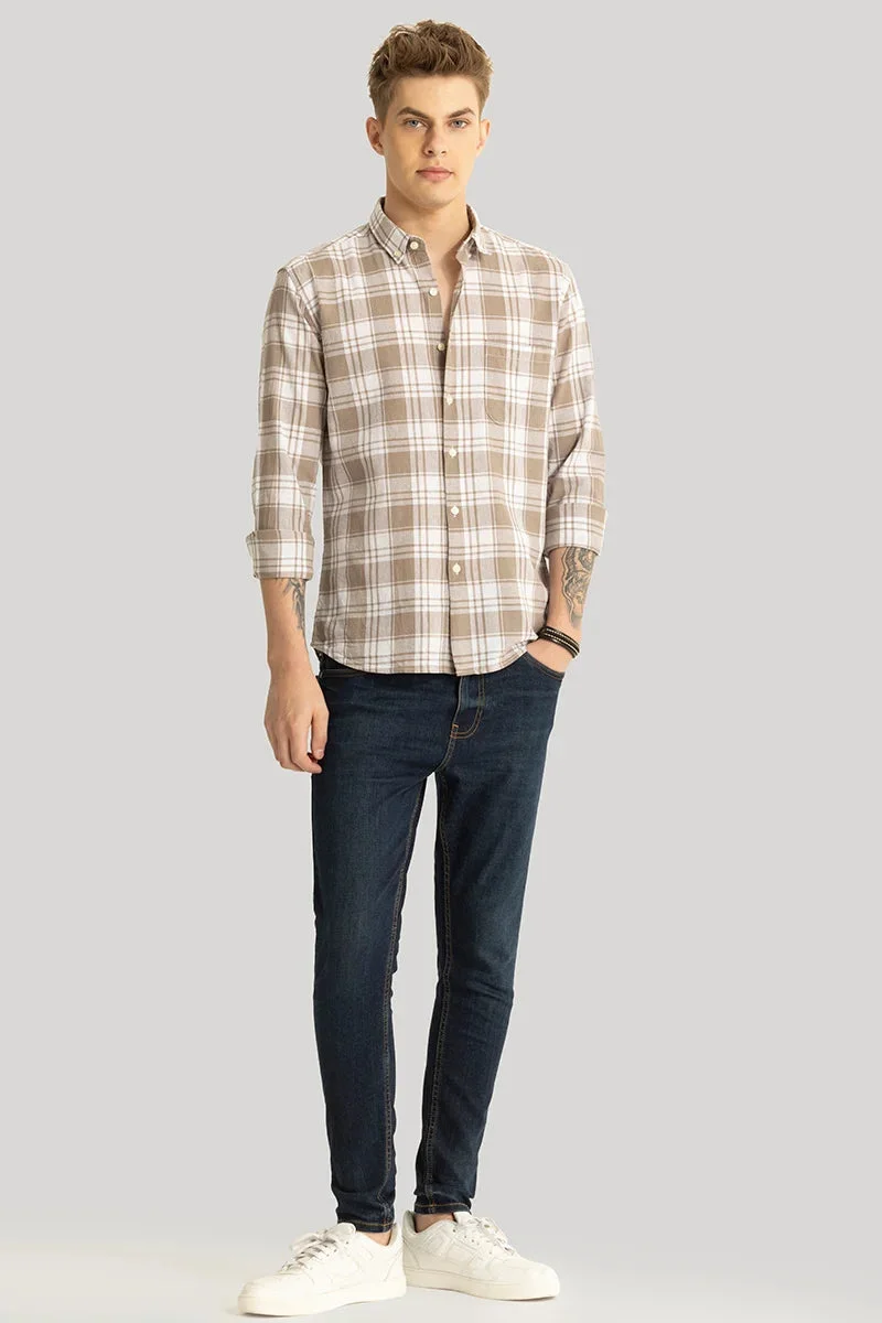 SNITCH Titan Light Brown Checks 100% Linen Shirt