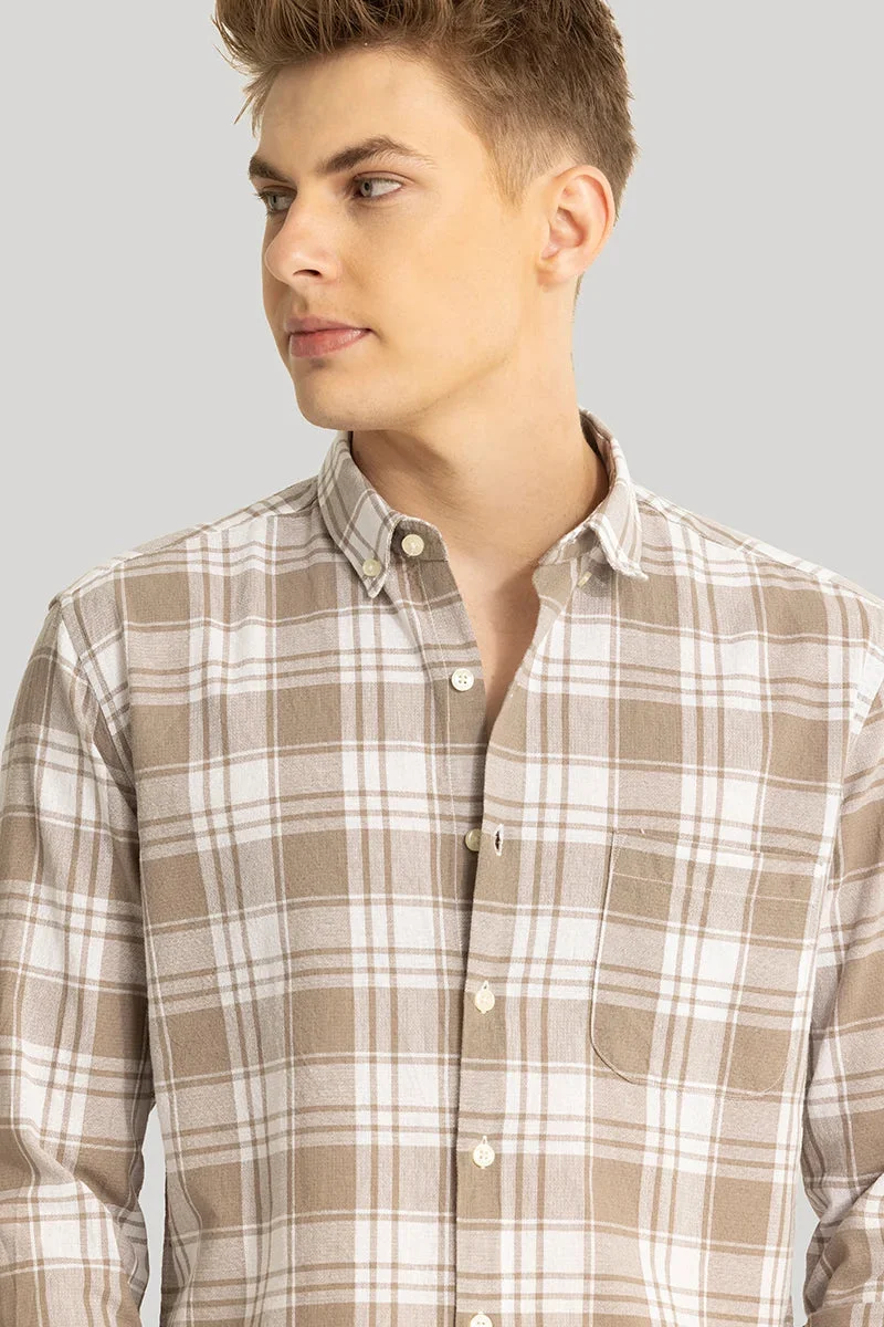 SNITCH Titan Light Brown Checks 100% Linen Shirt