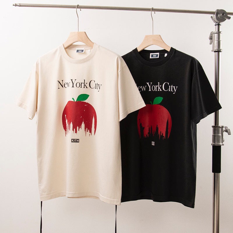 Kith Short-Sleeved High Street Loose New York City Limited Graffiti Round Neck Printed Vintage Trendyy T-Shirt For Men And Women - Image 3