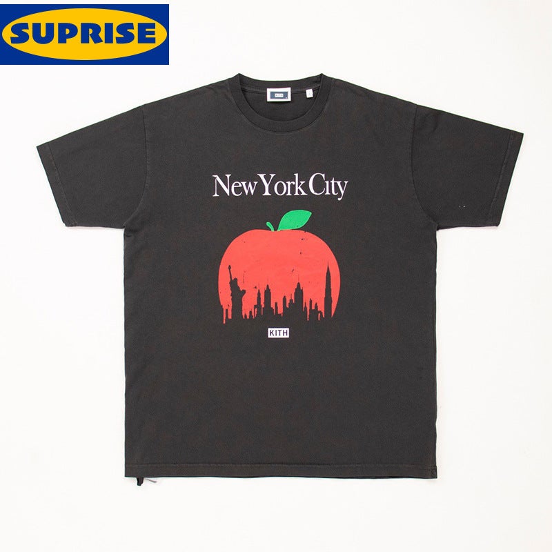 Kith Short-Sleeved High Street Loose New York City Limited Graffiti Round Neck Printed Vintage Trendyy T-Shirt For Men And Women - Image 2