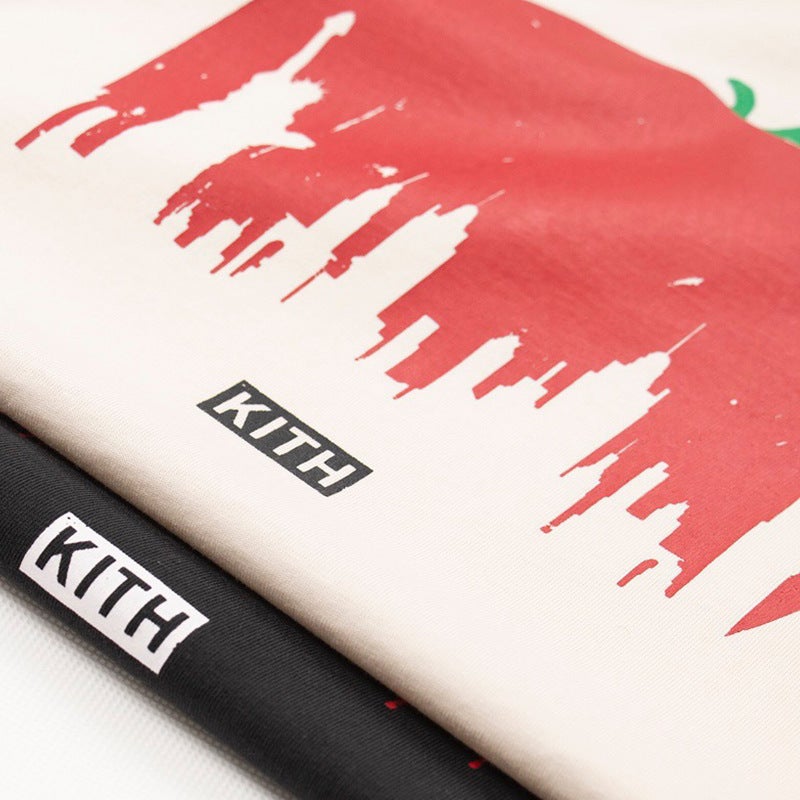 Kith Short-Sleeved High Street Loose New York City Limited Graffiti Round Neck Printed Vintage Trendyy T-Shirt For Men And Women - Image 5