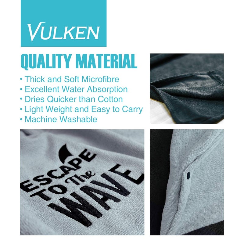 Vulken Extra Large Thick Hooded Beach Towel Changing Robe. Surf Poncho Men for Easy Change in Public. Quick Dry Microfiber Towelling for the Beach, Pool, Lake, Water Park. L/XL - Image 4