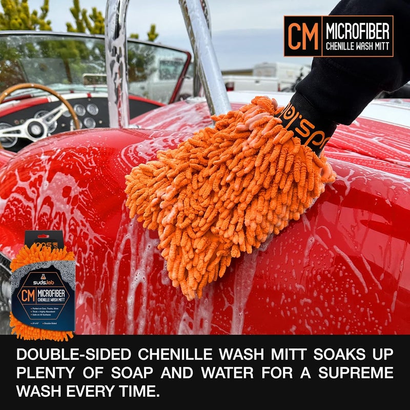 suds.lab قفاز غسيل السيارات من الألياف الدقيقة "شينيل" من سودز لاب - قفاز غسيل مزدوج الجوانب - خالٍ من الخدوش على جميع أسطح المركبات - مقاس 8 × 10 بوصة مواد مختارة مضادة للتآكل - Image 4