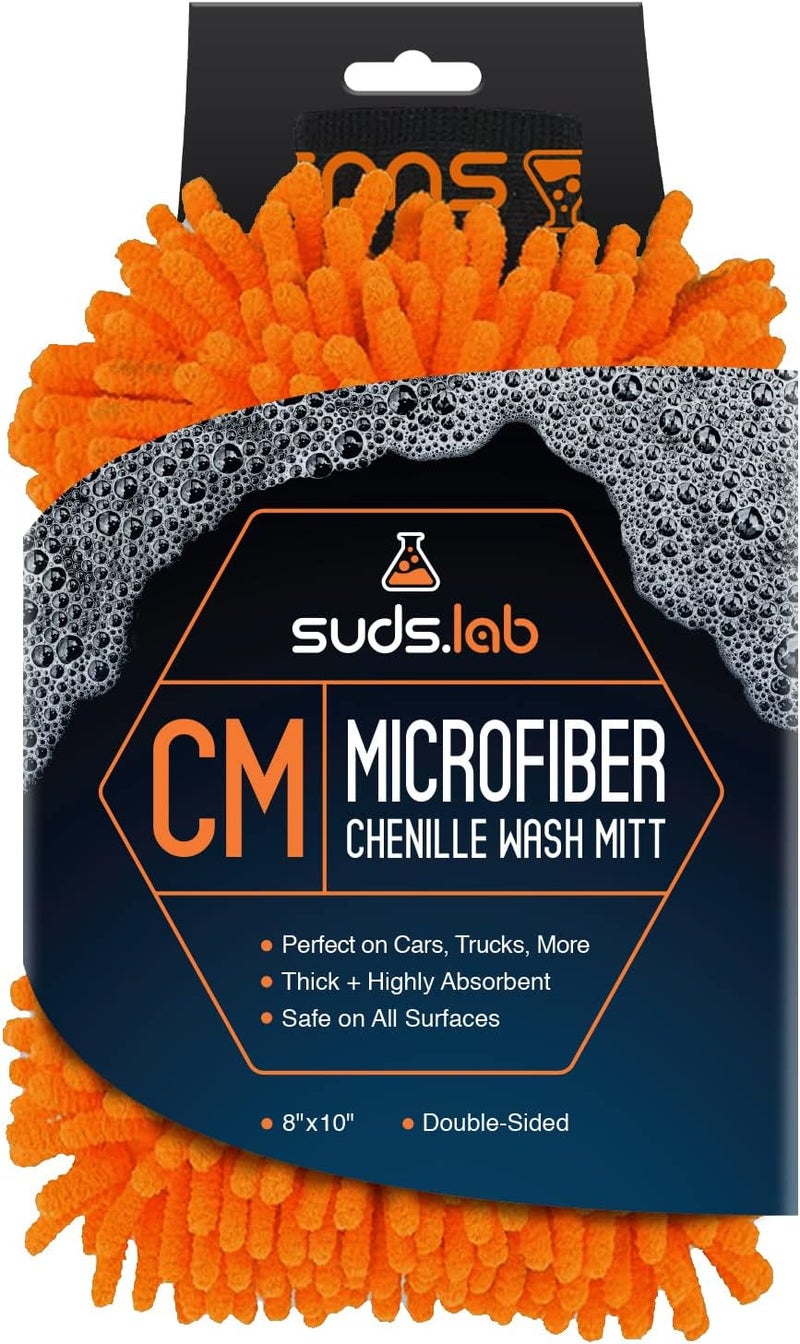 suds.lab قفاز غسيل السيارات من الألياف الدقيقة "شينيل" من سودز لاب - قفاز غسيل مزدوج الجوانب - خالٍ من الخدوش على جميع أسطح المركبات - مقاس 8 × 10 بوصة مواد مختارة مضادة للتآكل - Image 1