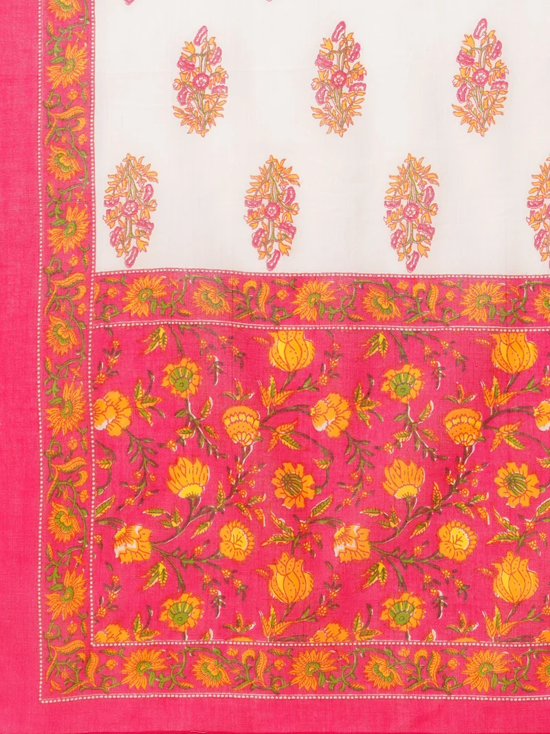 globus Women Floral Printed Panelled Pure Cotton Straight Kurta With Trousers & Dupatta