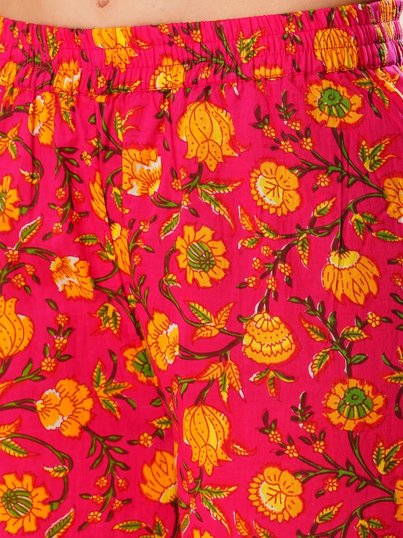 globus Women Floral Printed Panelled Pure Cotton Straight Kurta With Trousers & Dupatta