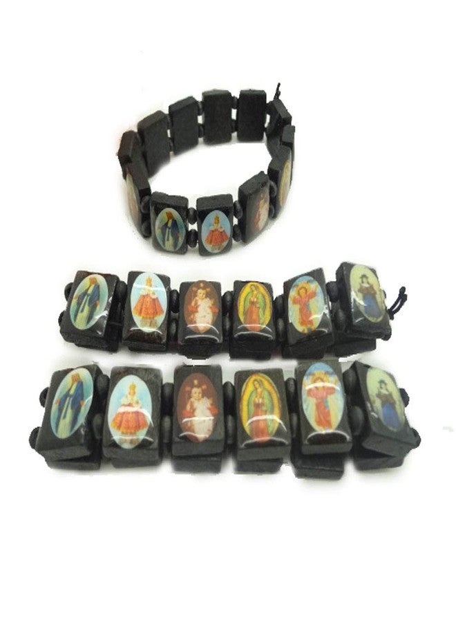 DATOA 4Pcs Wooden Jesus Virgin Mary Bracelet Saints Rosary Stretch Wooden Small Panel Bracelet Religious Saints Jesus Gift - Image 3