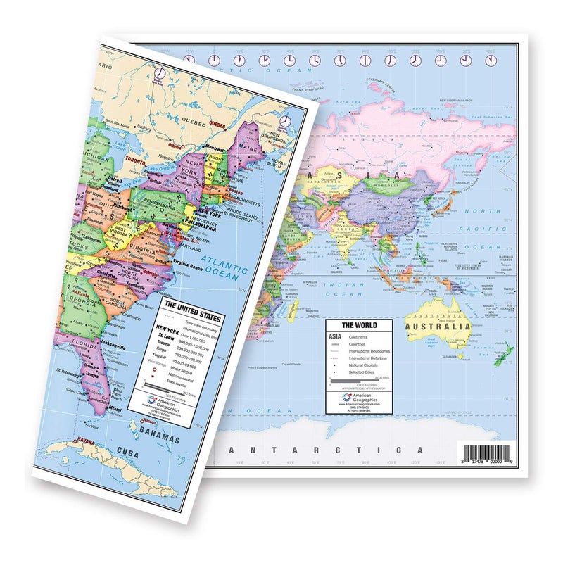 Lighthouse Geographics US and World Desk Map (13" x 18" Laminated) for Students, Home or Classroom Use by Lighthouse Geographics - Image 1