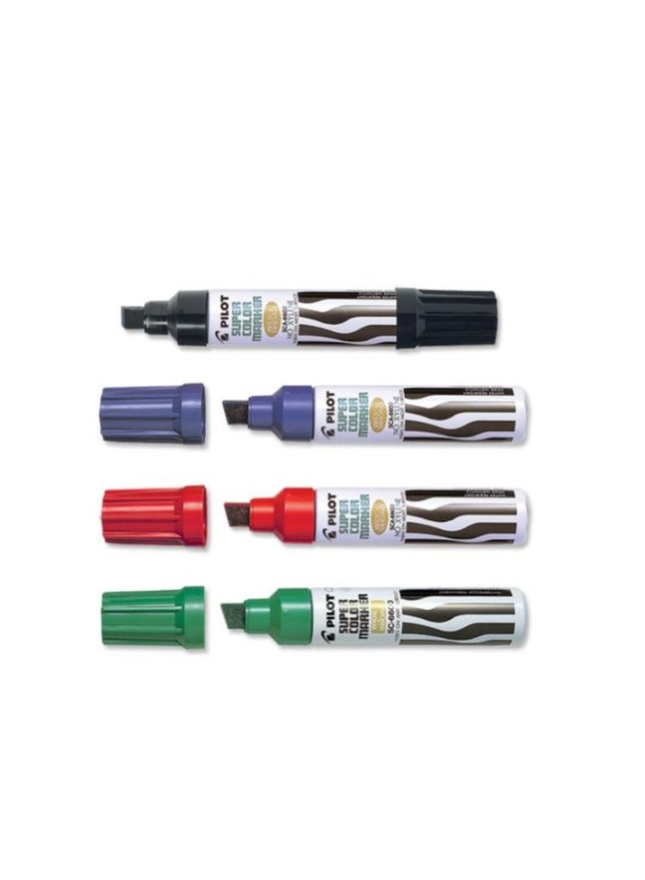 Pilot Jumbo Permanent Marker Oil-based Chisel Tip 3-12.5mm Line Assorted Ref SC6600W4 [Pack of 4]