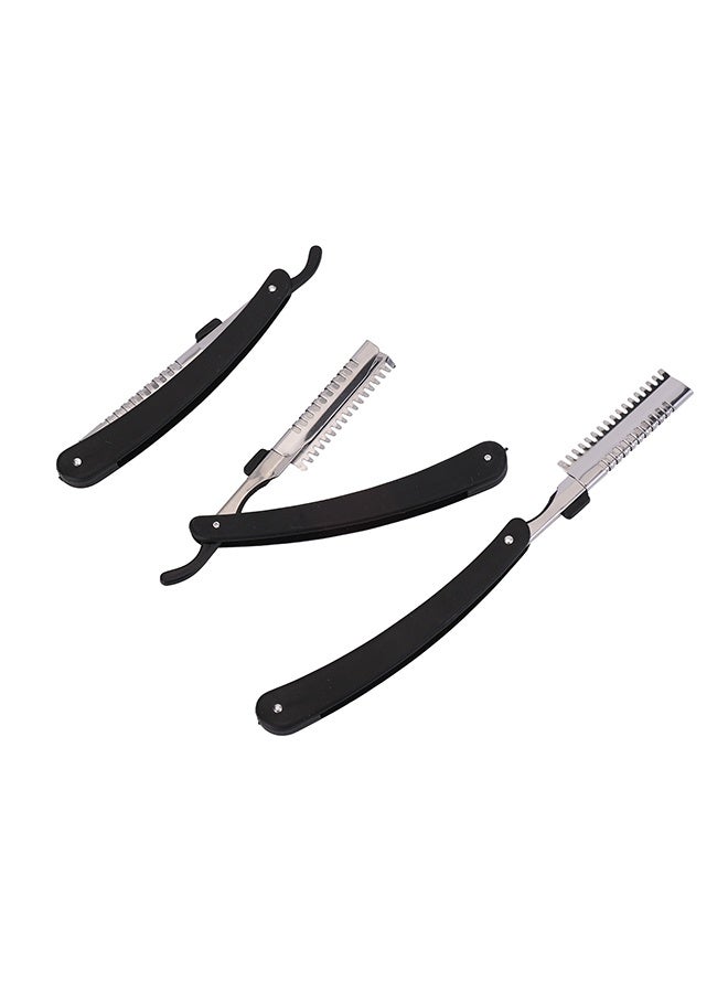 3-Piece Straight Razor Set - Plastic u0026 Iron Hair Styling Shavette with Folding Corrugated Blade - Hair Thinning, Texturizing u0026 Precision Cutting for Professionals u0026 Beginners (Black) - Image 5