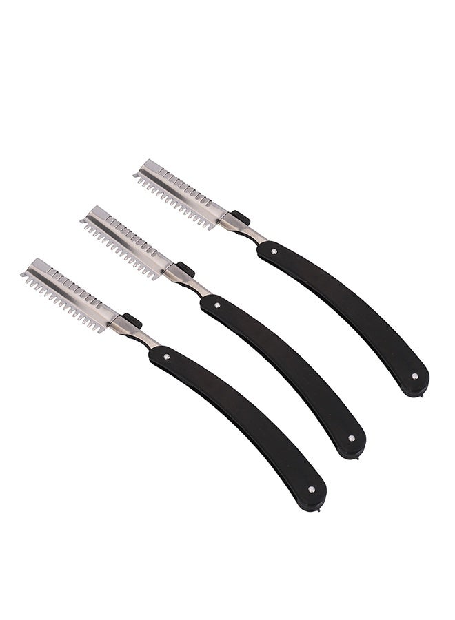 3-Piece Straight Razor Set - Plastic u0026 Iron Hair Styling Shavette with Folding Corrugated Blade - Hair Thinning, Texturizing u0026 Precision Cutting for Professionals u0026 Beginners (Black) - Image 4